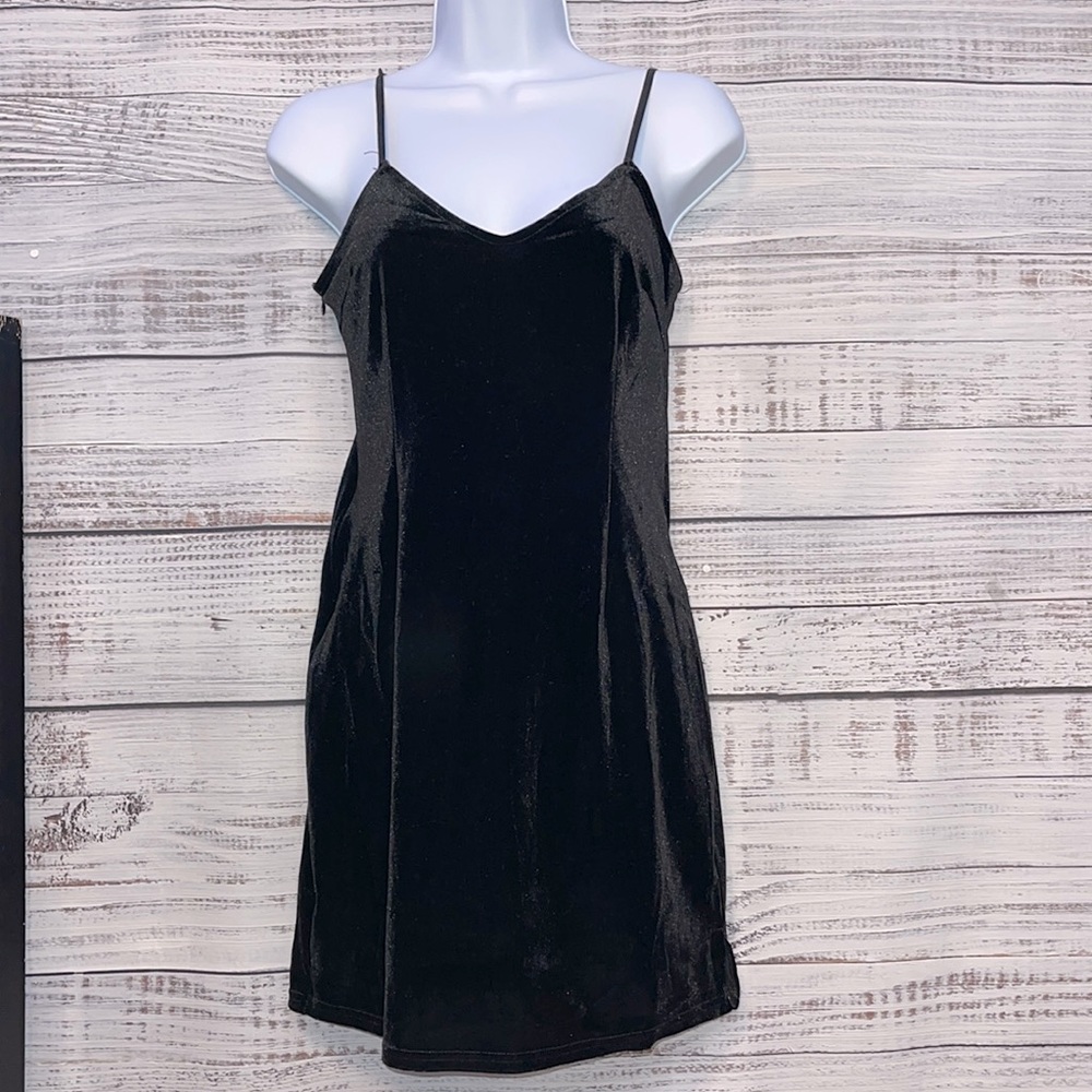 🔥 Black Velour Mini Dress Spaghetti Straps | Size Large